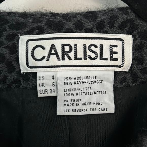 Carlisle Black Grey Leopard Print Wool Button Front Suit Jacket Womens 4 - Picture 3 of 6